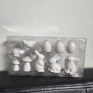 Nwt Ceramic White Easter Rabbit Mushroom Bird Set Decor 10 pc, Target